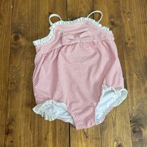 Janie and Jack size 12-18 months one piece baby swimsuit white and red polka dot